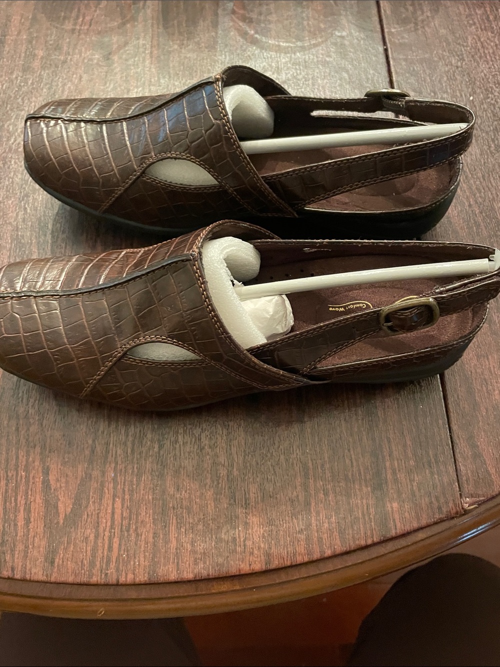 Easy Street Brown Croc-Embossed Slingback Slip-Ons